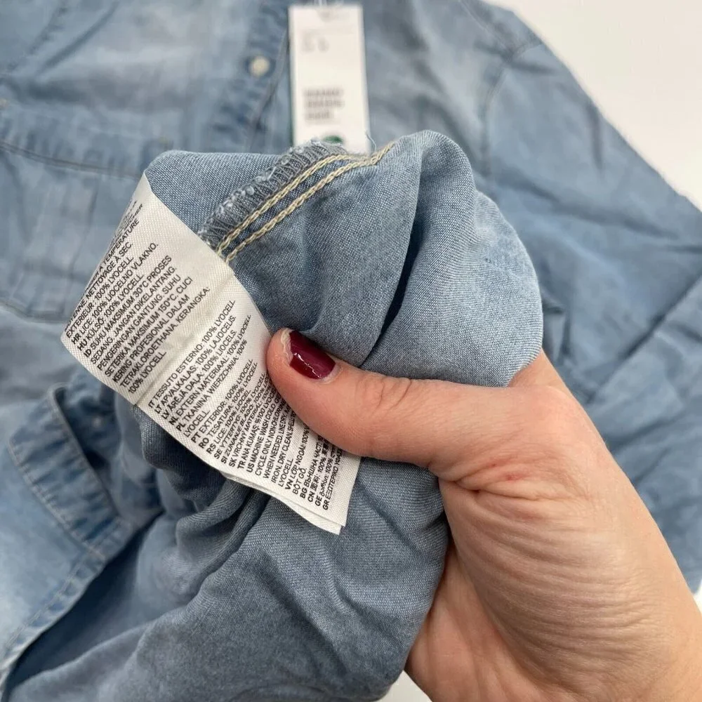 H&M Dress 0 Womens Blue Lightweight Shirt Dress Chambray Collared Casual New
